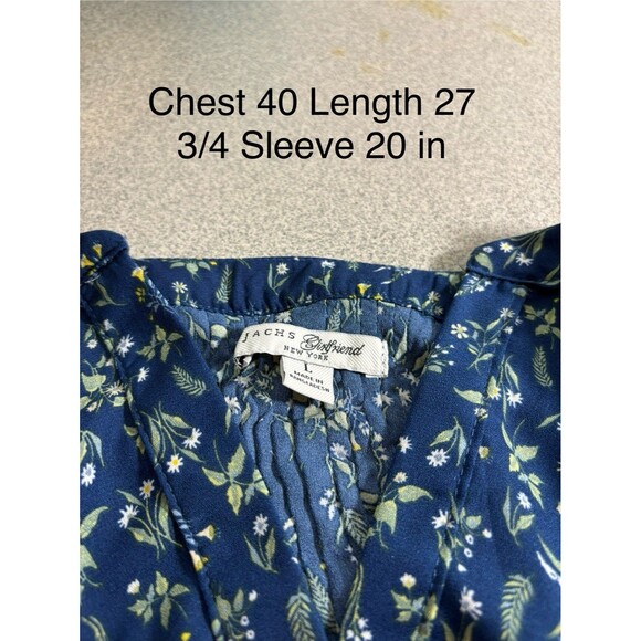 Jachs Girlfriend Women’s Blue 3/4 Sleeve Blouse Large Button Up Floral - Picture 2 of 8